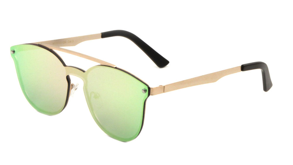 Rimless Retro Aviators Solid One Piece Color Mirror Sunglasses