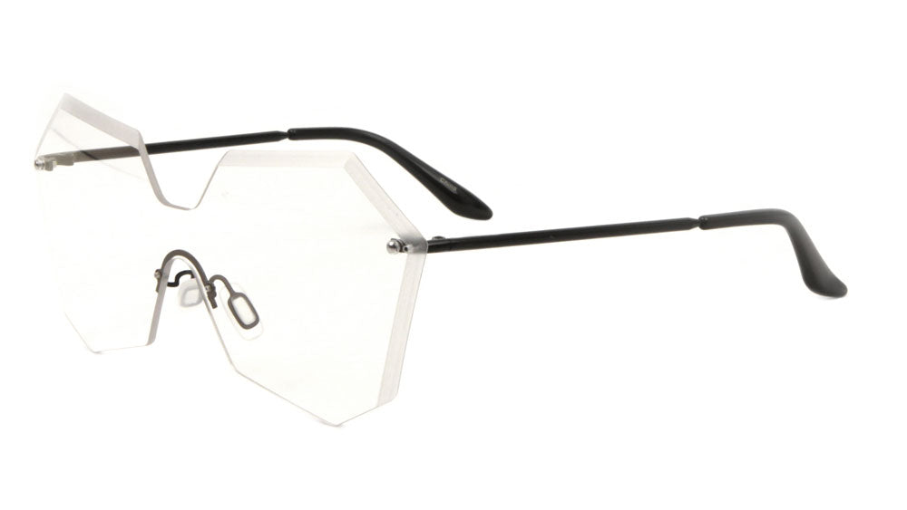 Rimless Angled Butterfly Solid One Piece Clear Lens Glasses