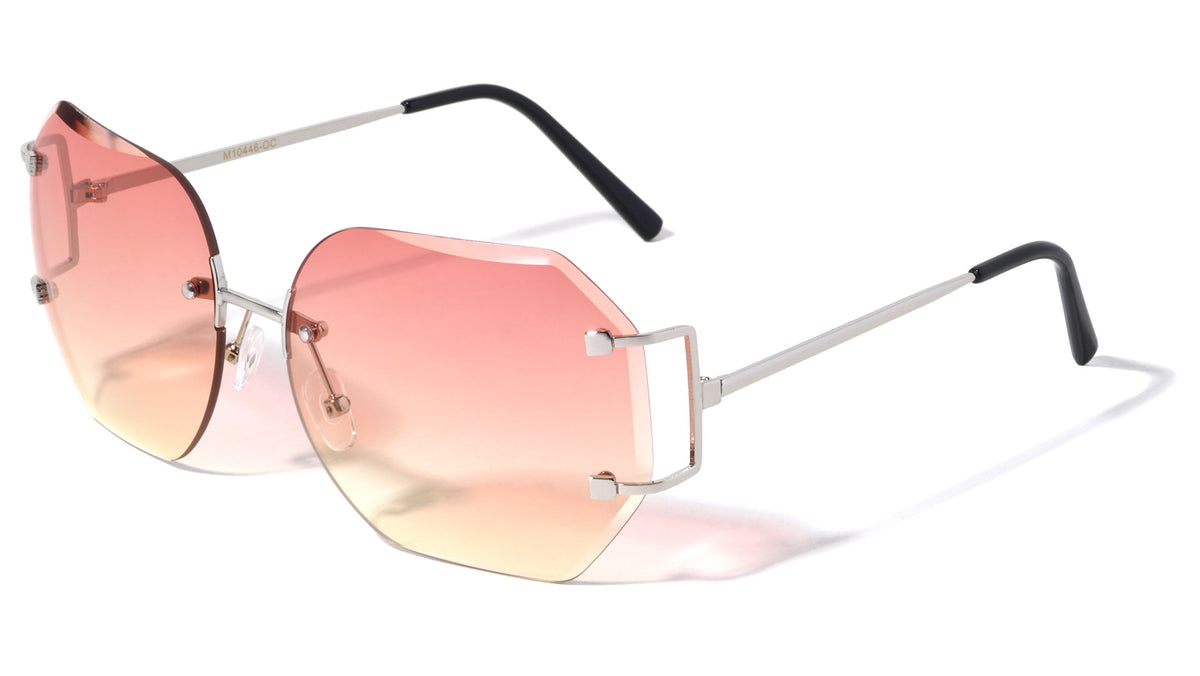 Oceanic Color Rimless Diamond Edge Cut Lens Butterfly Wholesale Bulk Sunglasses