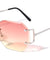 Oceanic Color Rimless Diamond Edge Cut Lens Butterfly Wholesale Bulk Sunglasses