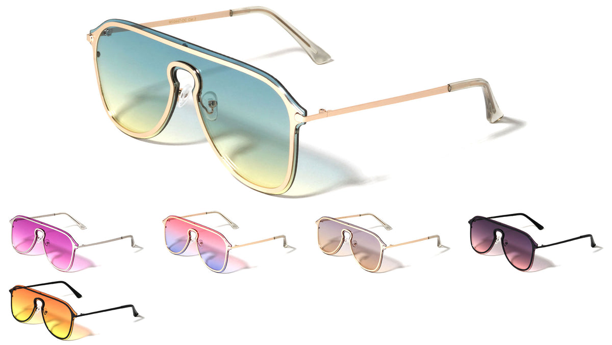 Rimless Solid One Piece Keyhole Nose Oceanic Color Wholesale Bulk Sunglasses