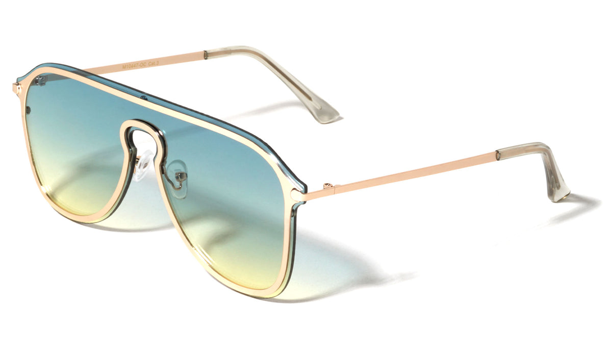 Rimless Solid One Piece Keyhole Nose Oceanic Color Wholesale Bulk Sunglasses