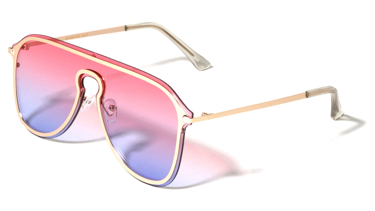 Rimless Solid One Piece Keyhole Nose Oceanic Color Wholesale Bulk Sunglasses