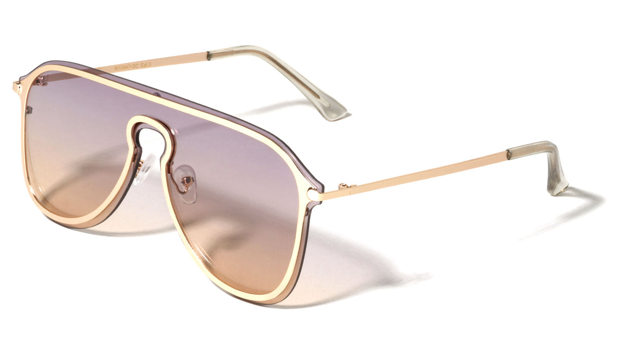 Rimless Solid One Piece Keyhole Nose Oceanic Color Wholesale Bulk Sunglasses