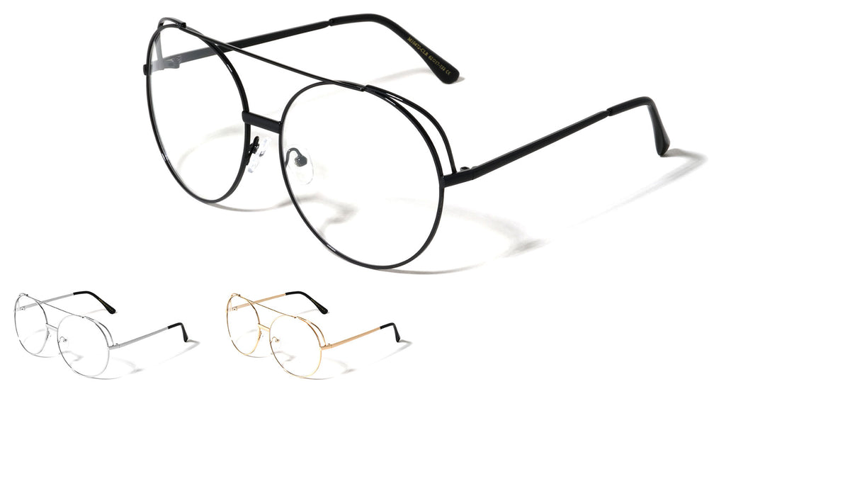 Rounded Metal Accent Aviators Clear Lens Wholesale Bulk Glasses