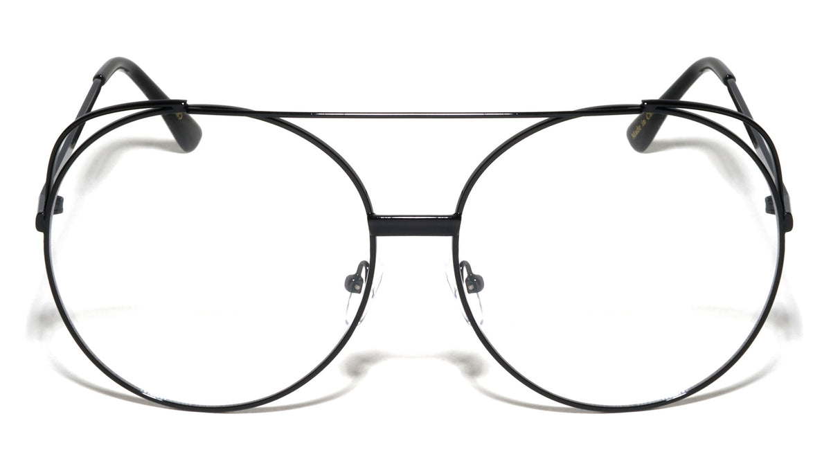 Rounded Metal Accent Aviators Clear Lens Wholesale Bulk Glasses