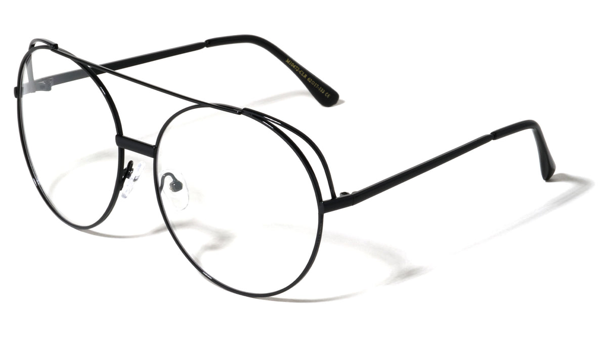 Rounded Metal Accent Aviators Clear Lens Wholesale Bulk Glasses
