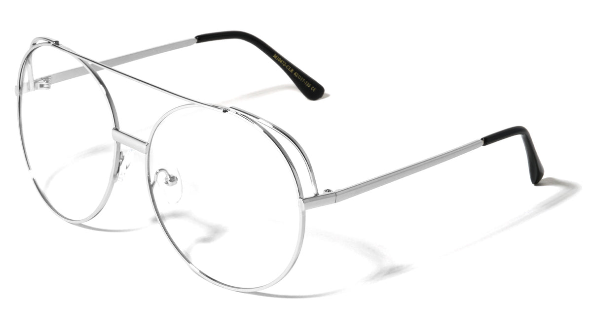 Rounded Metal Accent Aviators Clear Lens Wholesale Bulk Glasses