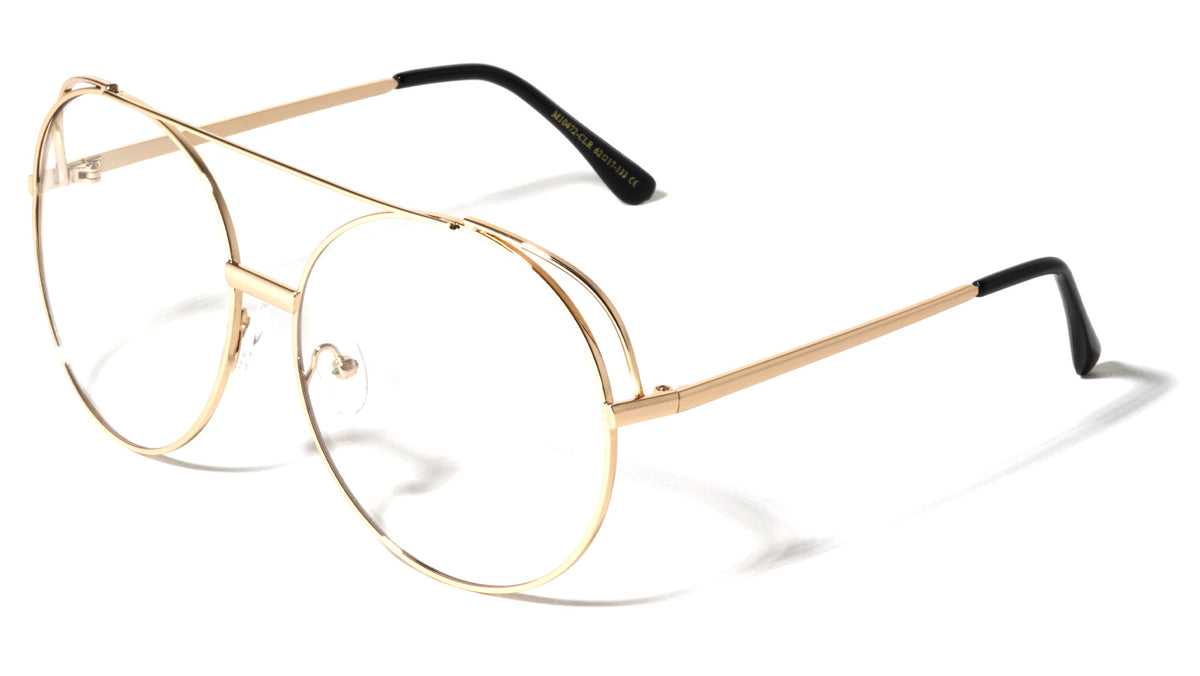 Rounded Metal Accent Aviators Clear Lens Wholesale Bulk Glasses