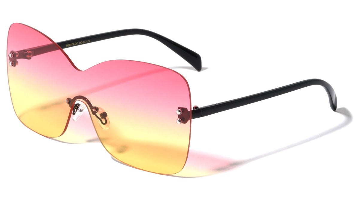 Rimless Solid One Piece Butterfly Wholesale Bulk Sunglasses