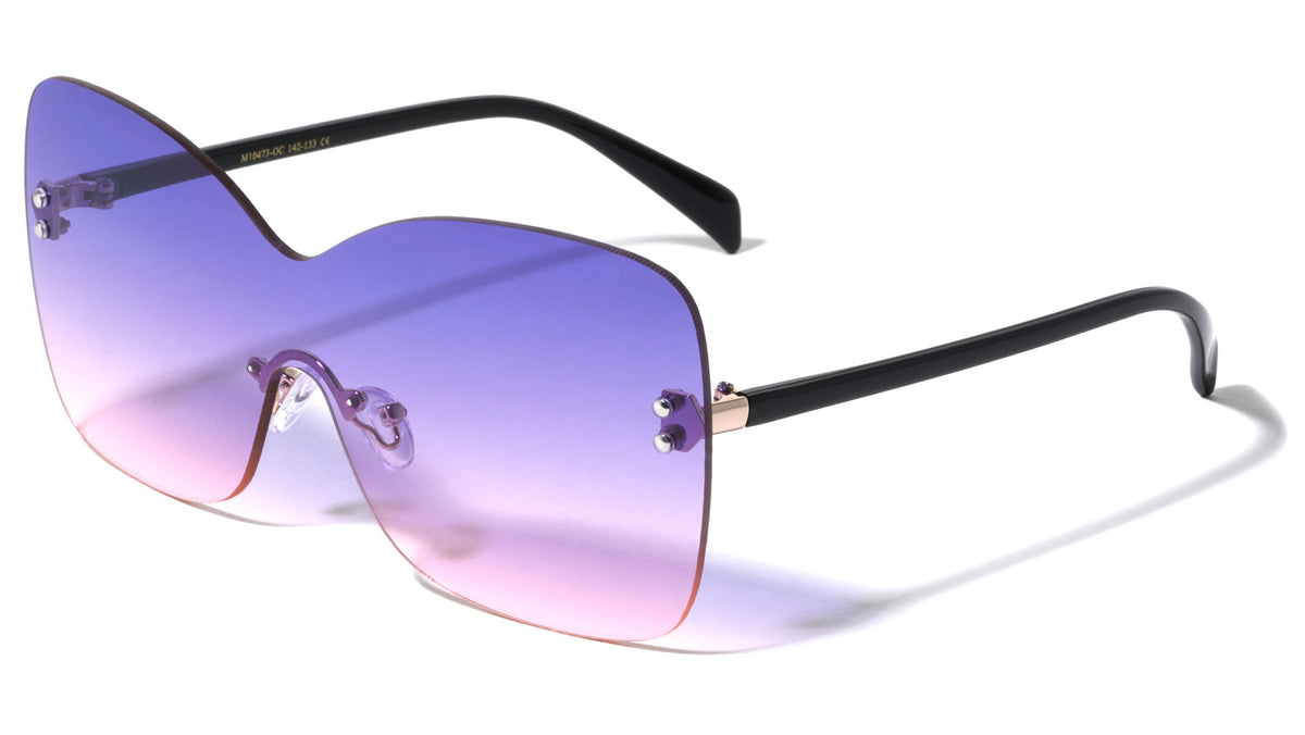 Rimless Solid One Piece Butterfly Wholesale Bulk Sunglasses