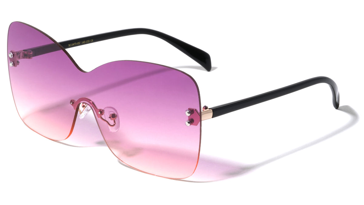 Rimless Solid One Piece Butterfly Wholesale Bulk Sunglasses