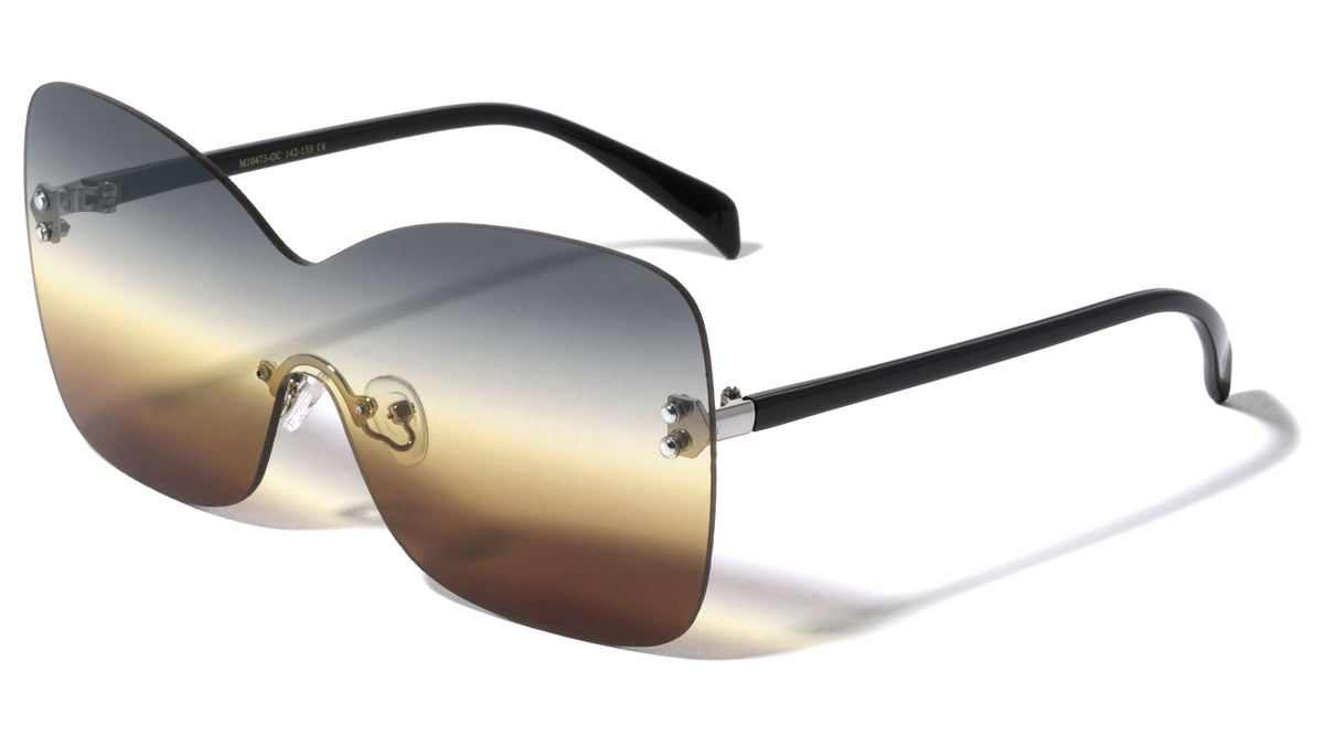 Rimless Solid One Piece Butterfly Wholesale Bulk Sunglasses