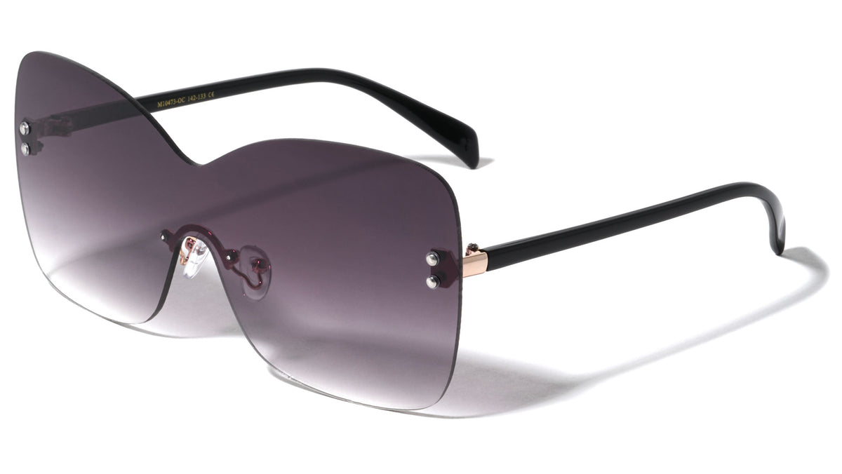 Rimless Solid One Piece Butterfly Wholesale Bulk Sunglasses