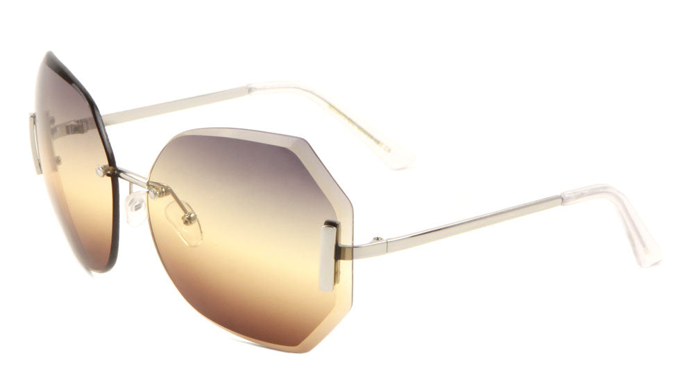 Rimless Butterfly Oceanic Color Rectangular Accent Wholesale Bulk Sunglasses
