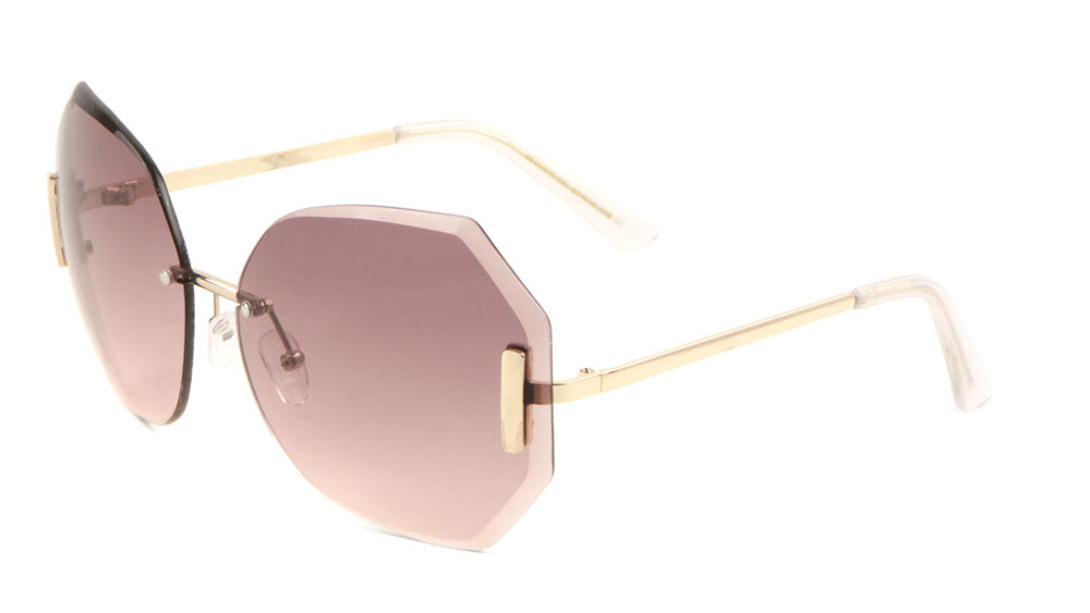 Rimless Butterfly Oceanic Color Rectangular Accent Wholesale Bulk Sunglasses