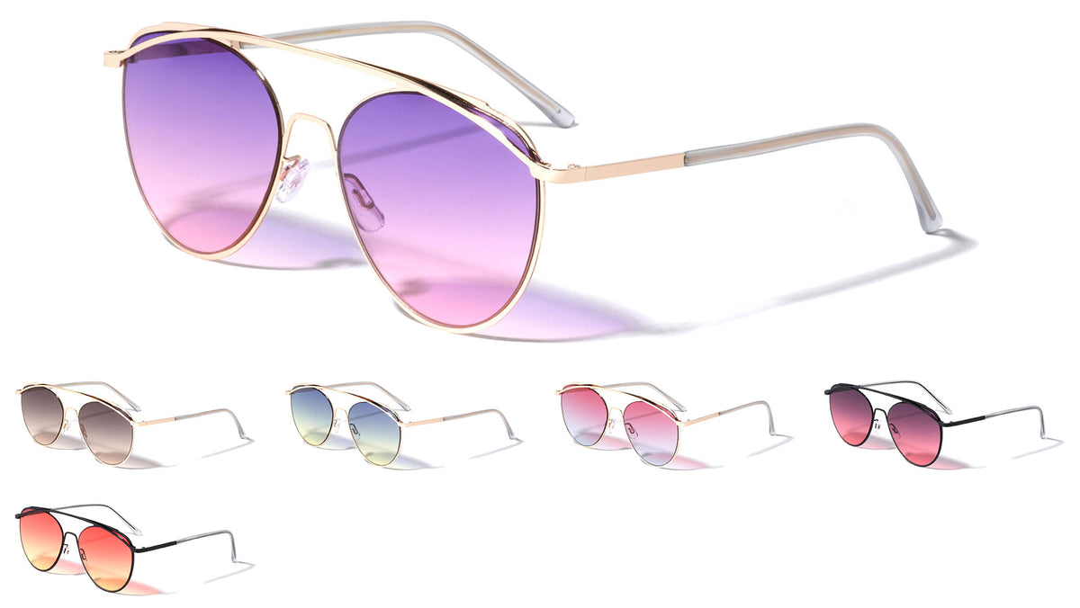 Rounded Oceanic Color Aviators Wholesale Sunglasses
