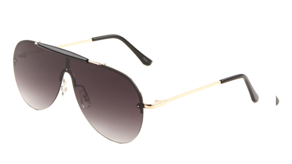Rimless Solid One Piece Beaded Top Bar Color Mirror Lens Wholesale Sunglasses