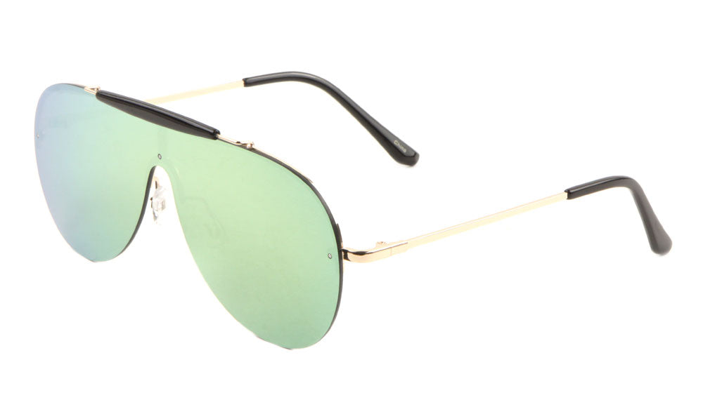 Rimless Solid One Piece Beaded Top Bar Color Mirror Lens Wholesale Sunglasses