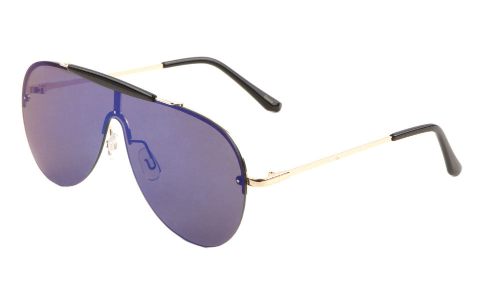 Rimless Solid One Piece Beaded Top Bar Color Mirror Lens Wholesale Sunglasses