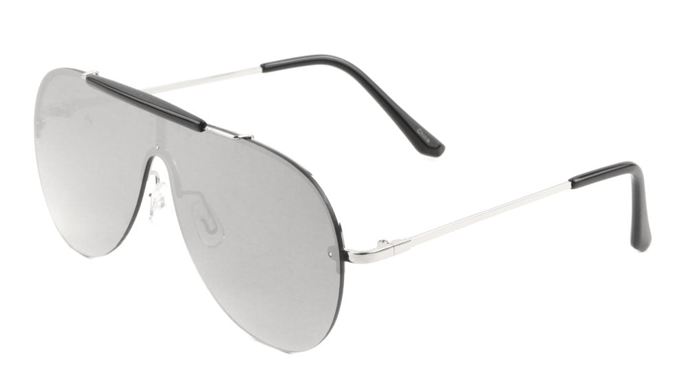 Rimless Solid One Piece Beaded Top Bar Color Mirror Lens Wholesale Sunglasses