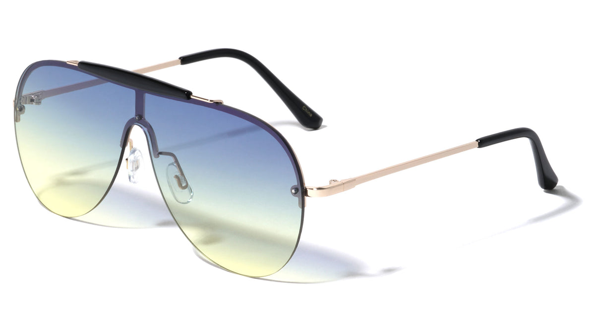 Rimless Solid One Piece Oceanic Color Lens Wholesale Sunglasses