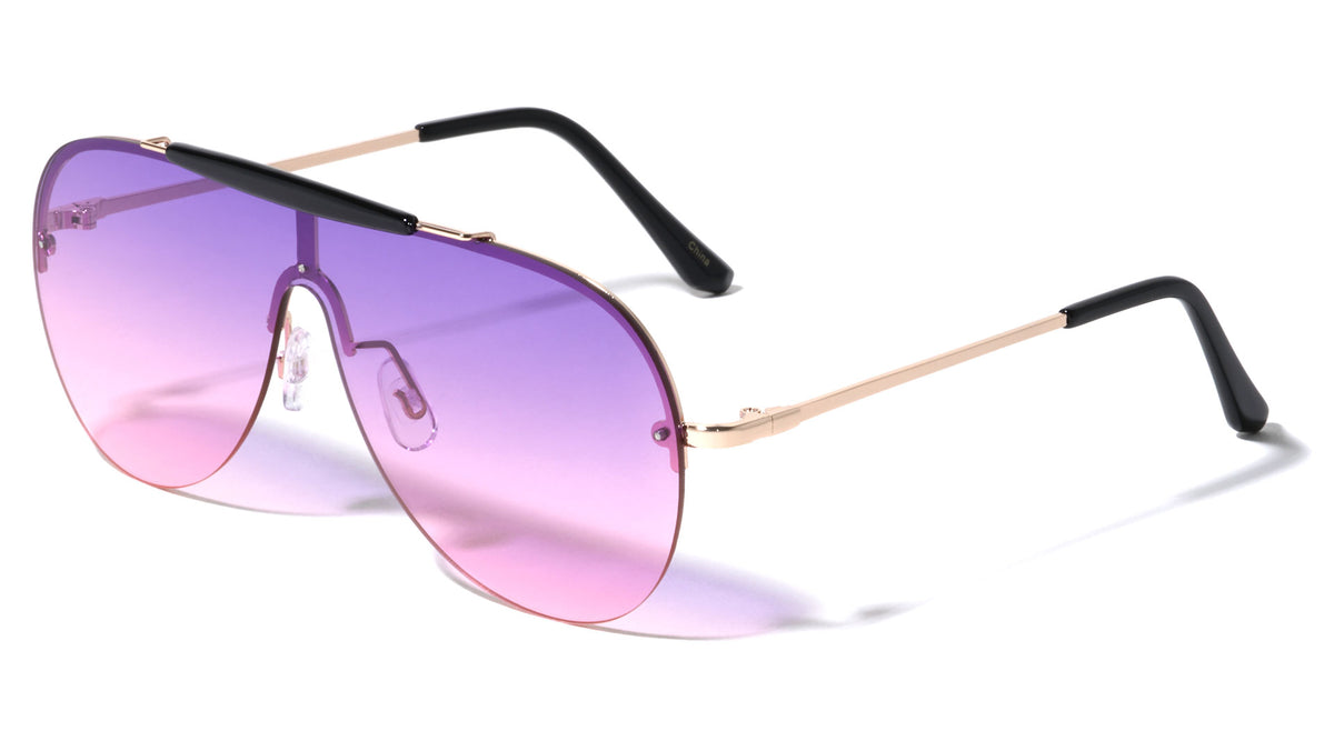 Rimless Solid One Piece Oceanic Color Lens Wholesale Sunglasses