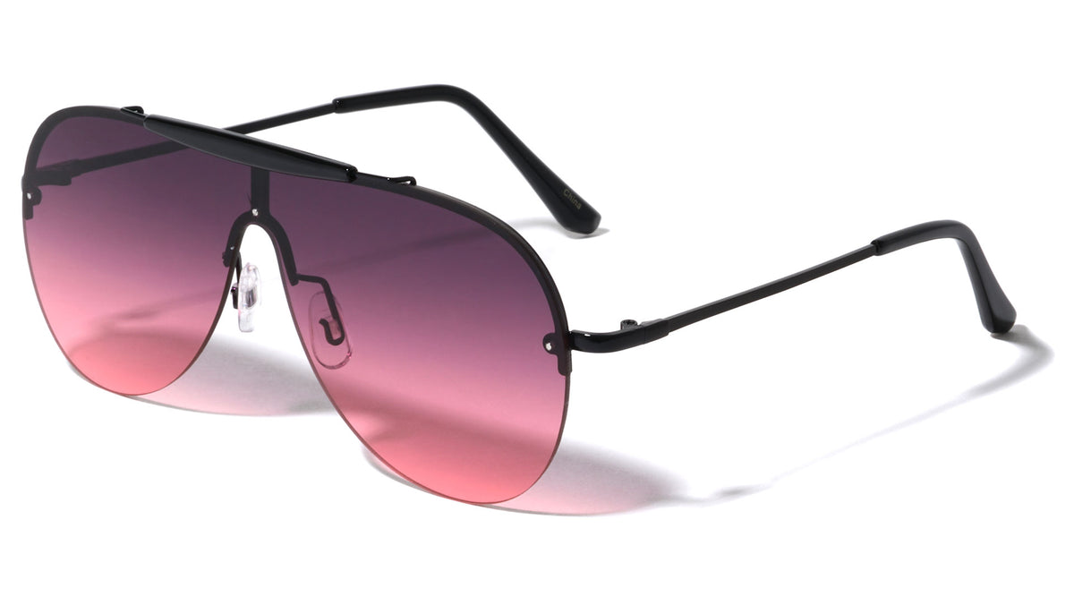 Rimless Solid One Piece Oceanic Color Lens Wholesale Sunglasses