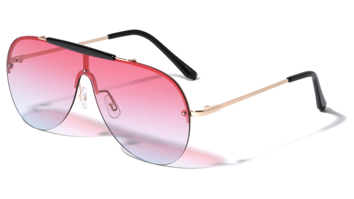 Rimless Solid One Piece Oceanic Color Lens Wholesale Sunglasses