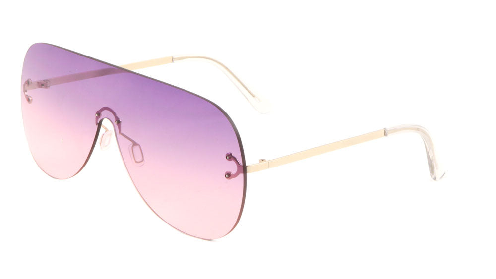 Rounded Rimless Solid One Piece Oceanic Color Lens Bulk Sunglasses