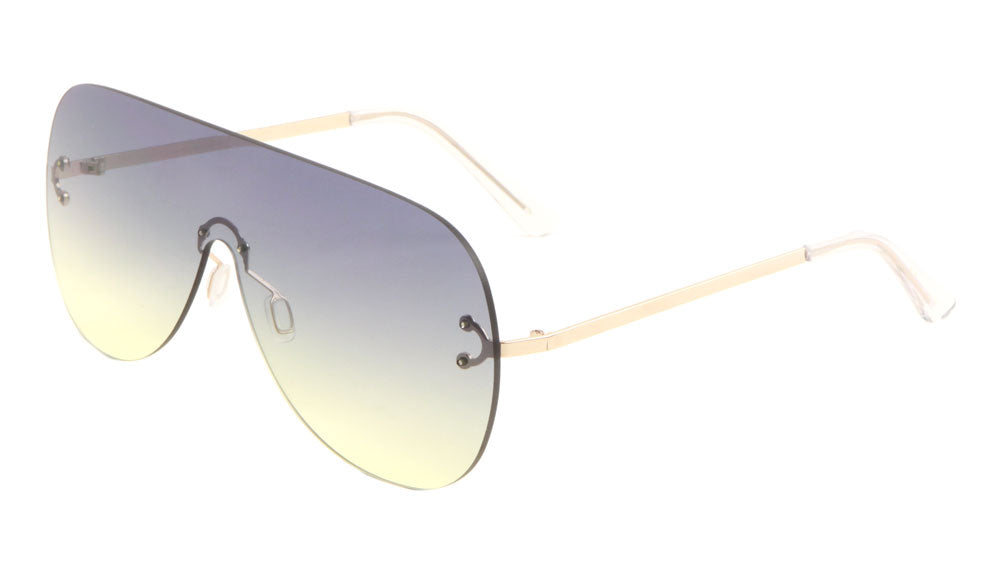 Rounded Rimless Solid One Piece Oceanic Color Lens Bulk Sunglasses