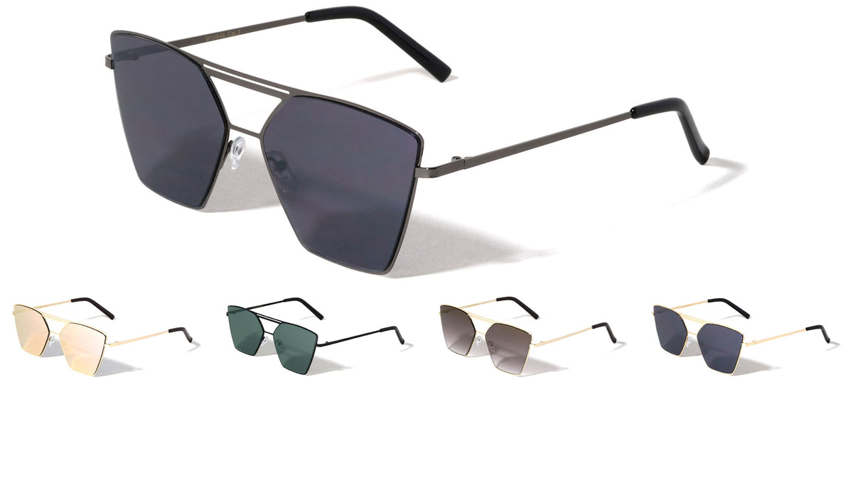 Cat Eye Angled Double Top Brow Bar Aviators Sunglasses Wholesale