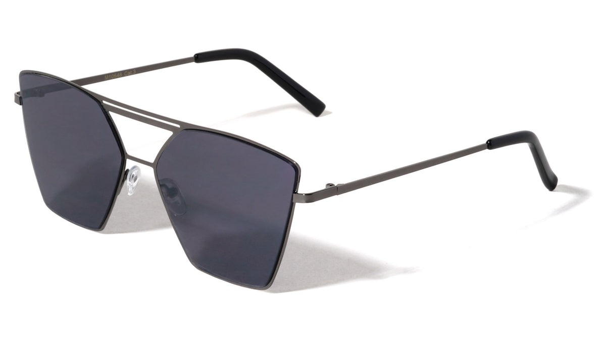 Cat Eye Angled Double Top Brow Bar Aviators Sunglasses Wholesale