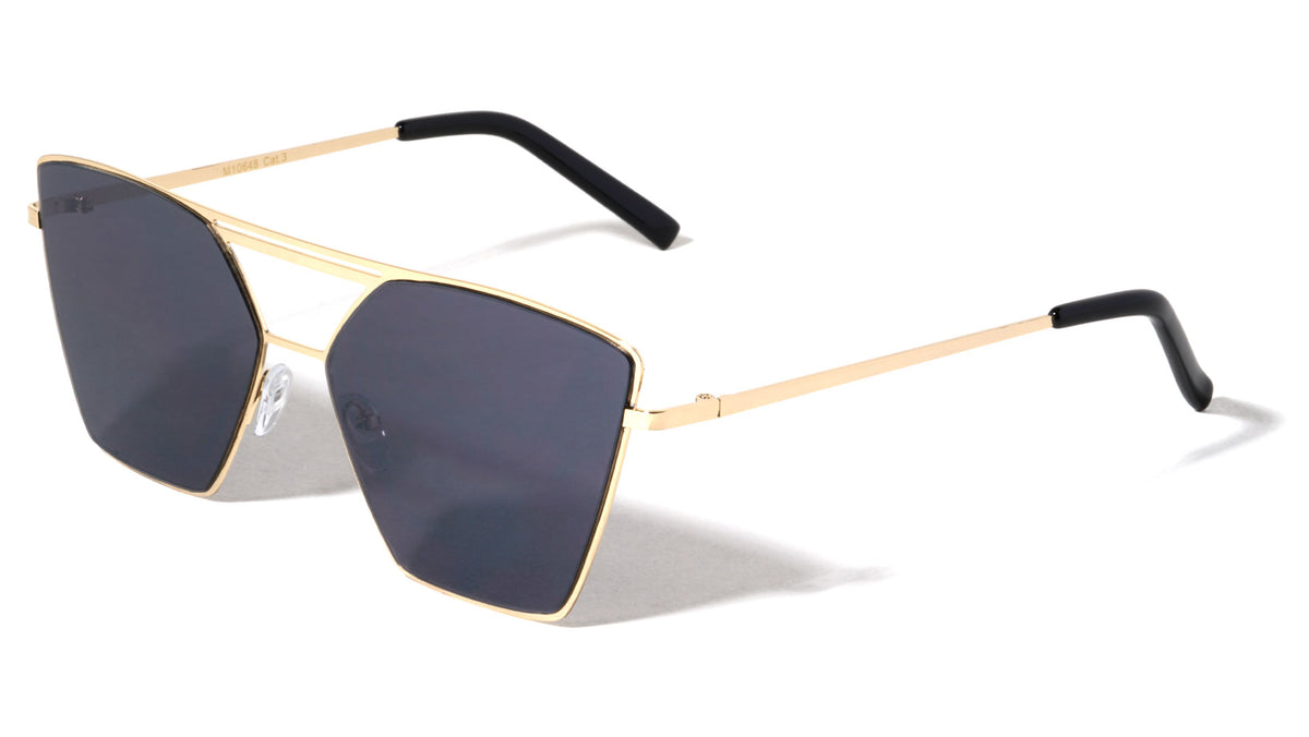 Cat Eye Angled Double Top Brow Bar Aviators Sunglasses Wholesale