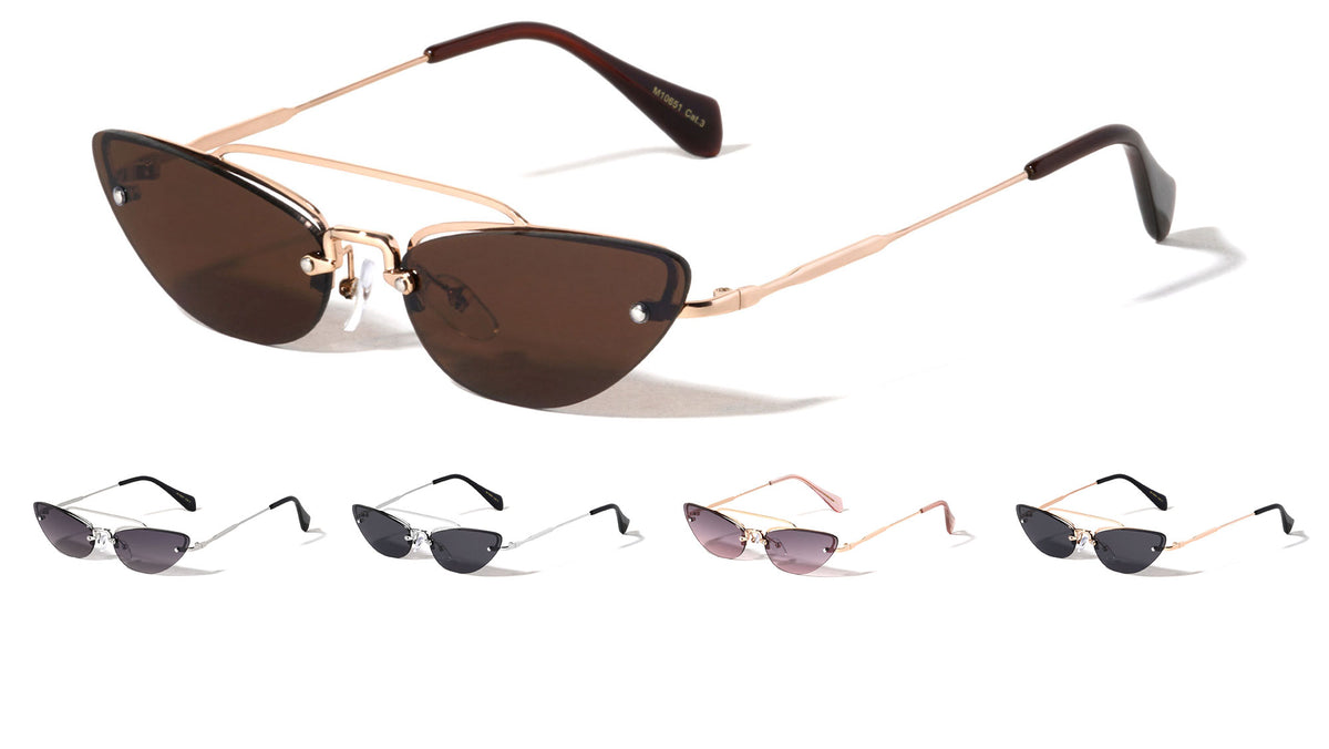 Small Metal Aviator Cat Eye Rimless Sunglasses Wholesale