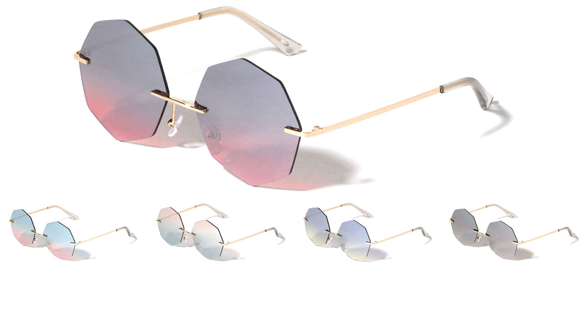 Geometric Rimless Metal Oceanic Color Gradient Sunglasses