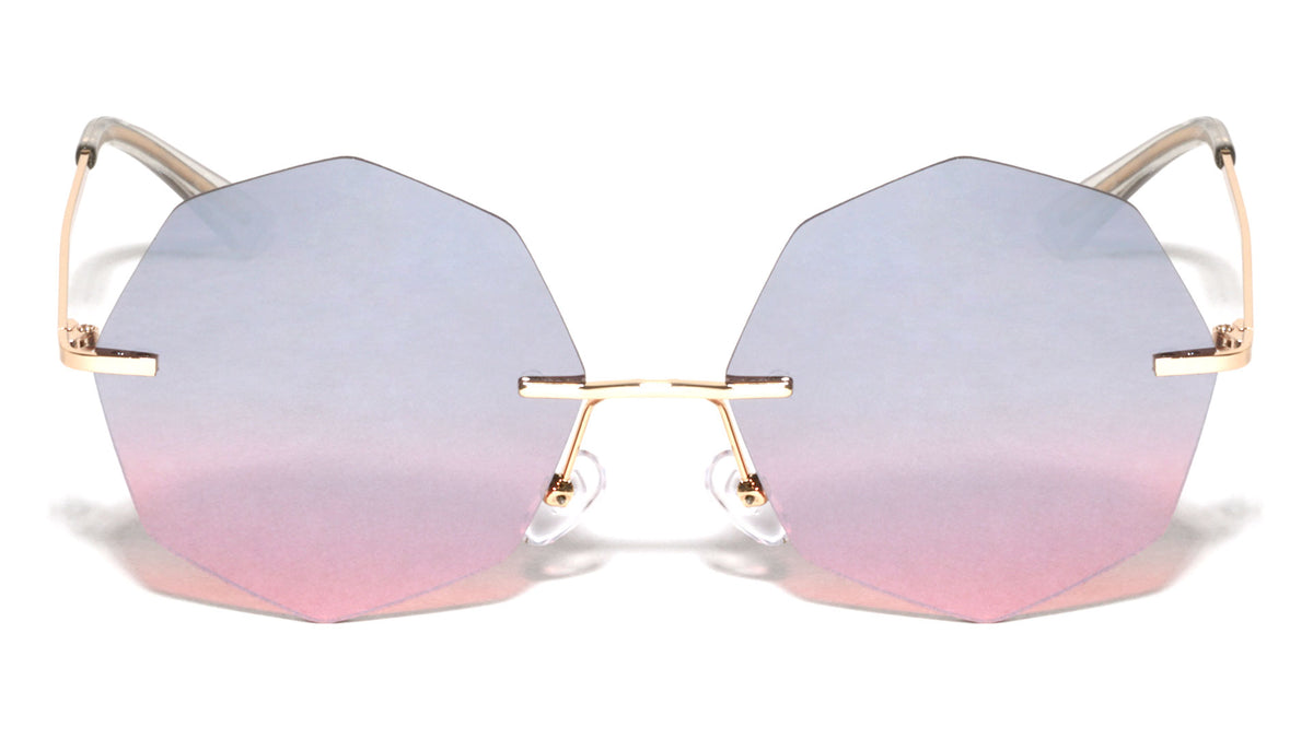Geometric Rimless Metal Oceanic Color Gradient Sunglasses