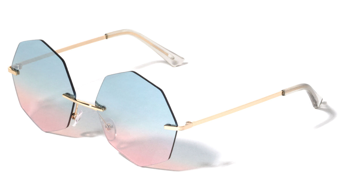 Geometric Rimless Metal Oceanic Color Gradient Sunglasses