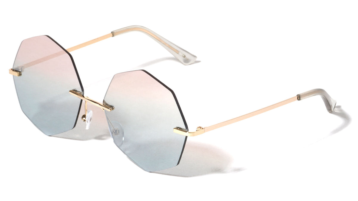 Geometric Rimless Metal Oceanic Color Gradient Sunglasses