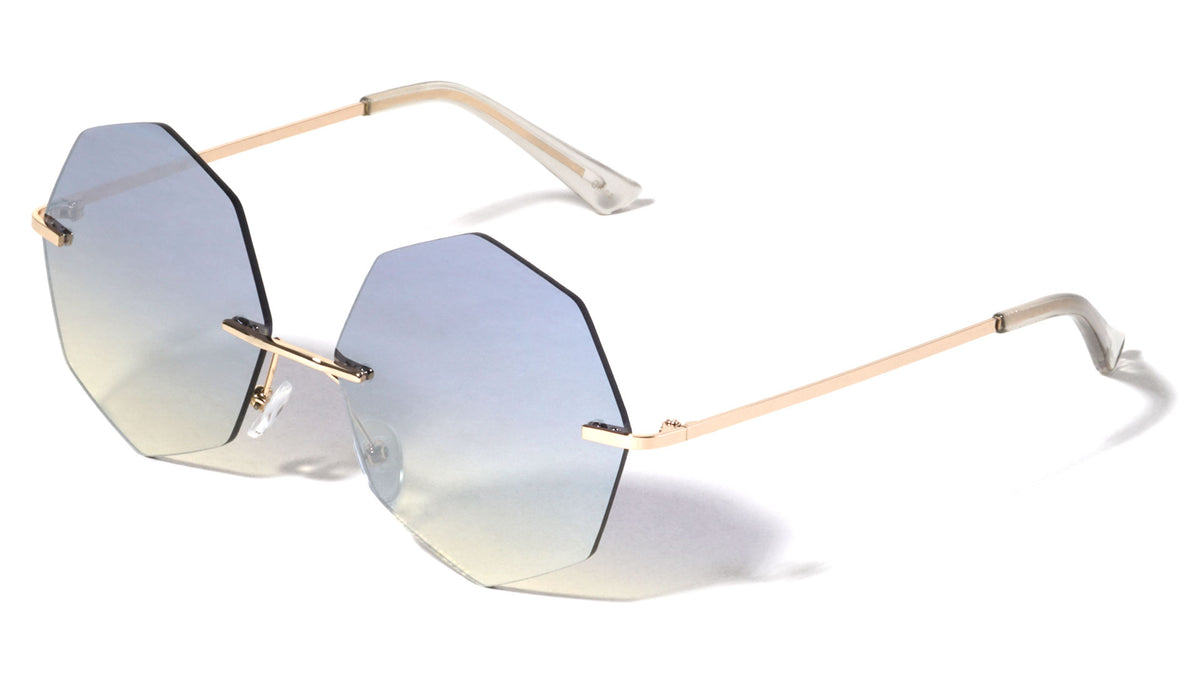 Geometric Rimless Metal Oceanic Color Gradient Sunglasses