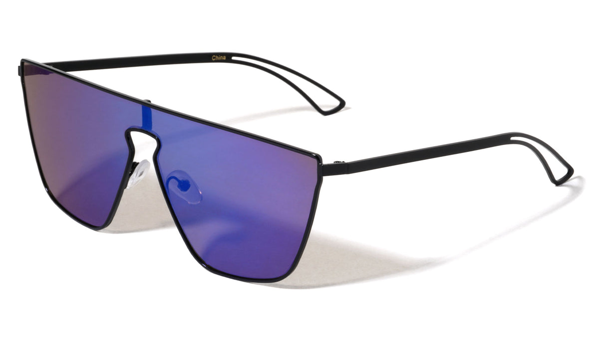 Flat Top One Piece Shield Keyhole Nose Sunglasses Wholesale