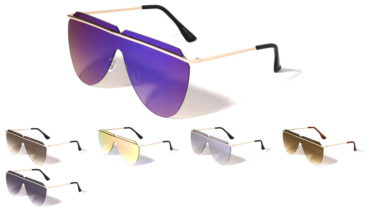 Rimless Thin Frame One Piece Shield Sunglasses Wholesale