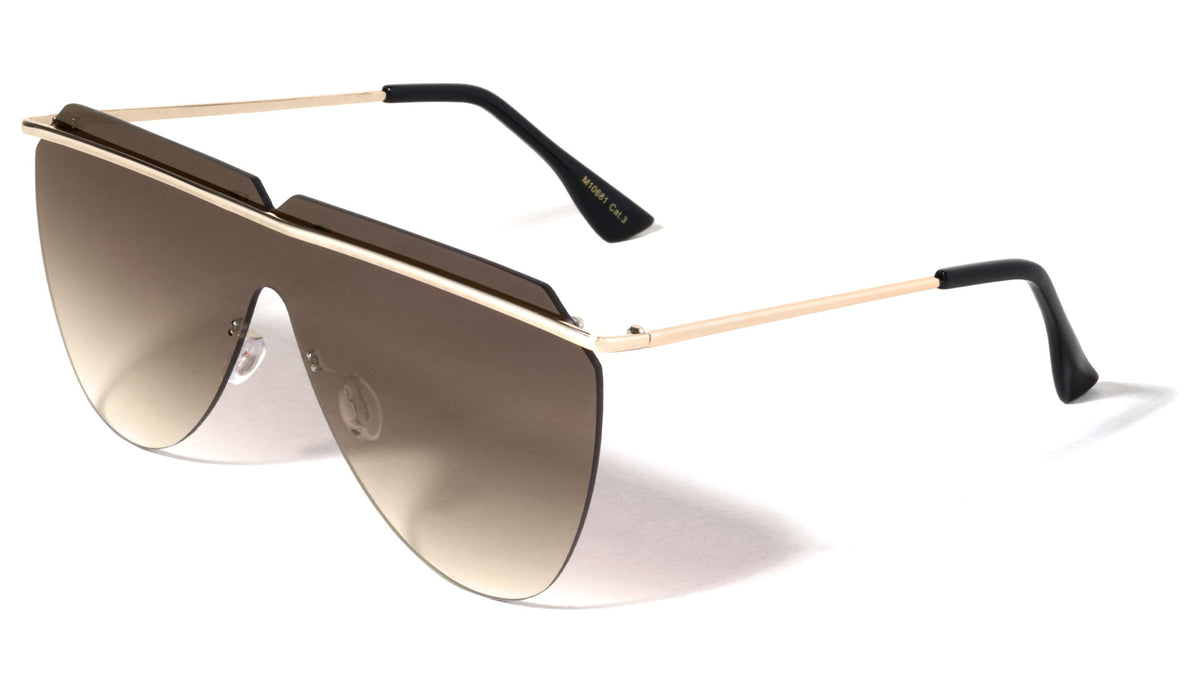 Rimless Thin Frame One Piece Shield Sunglasses Wholesale