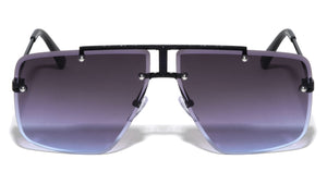 Rimless Edge Cut Studded Squared Aviators Wholesale Sunglasses