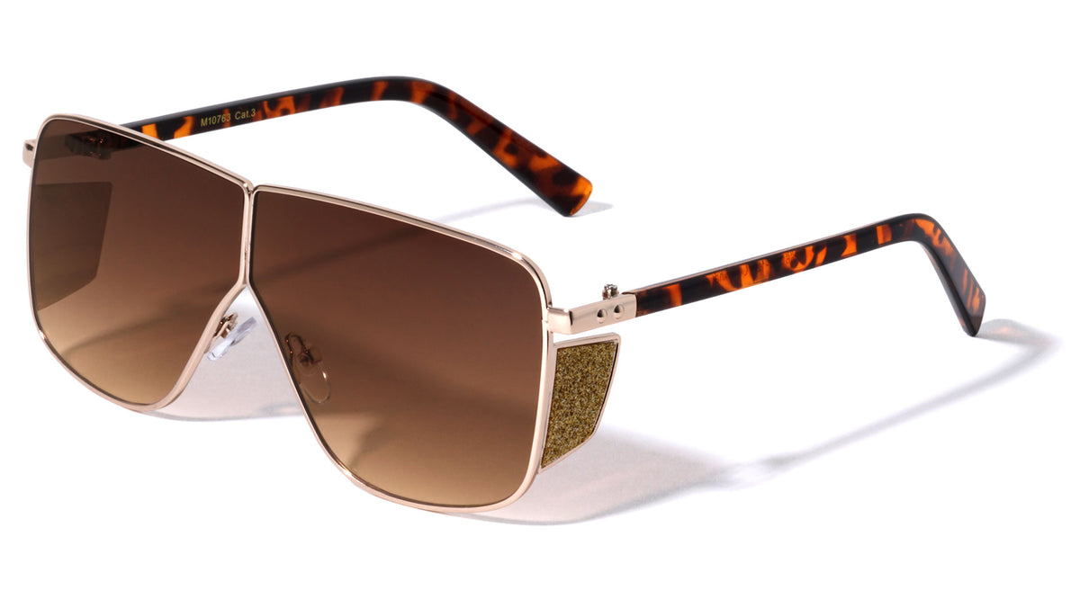 Bridgeless Side Glitter Shield Fashion Wholesale Sunglasses