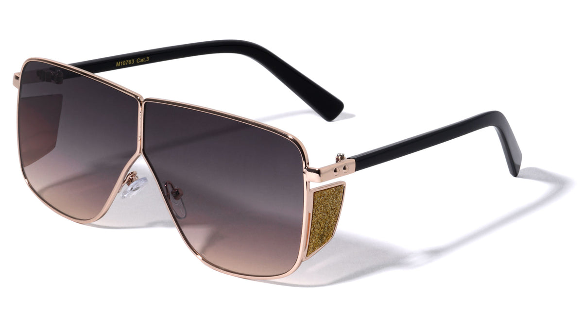 Bridgeless Side Glitter Shield Fashion Wholesale Sunglasses
