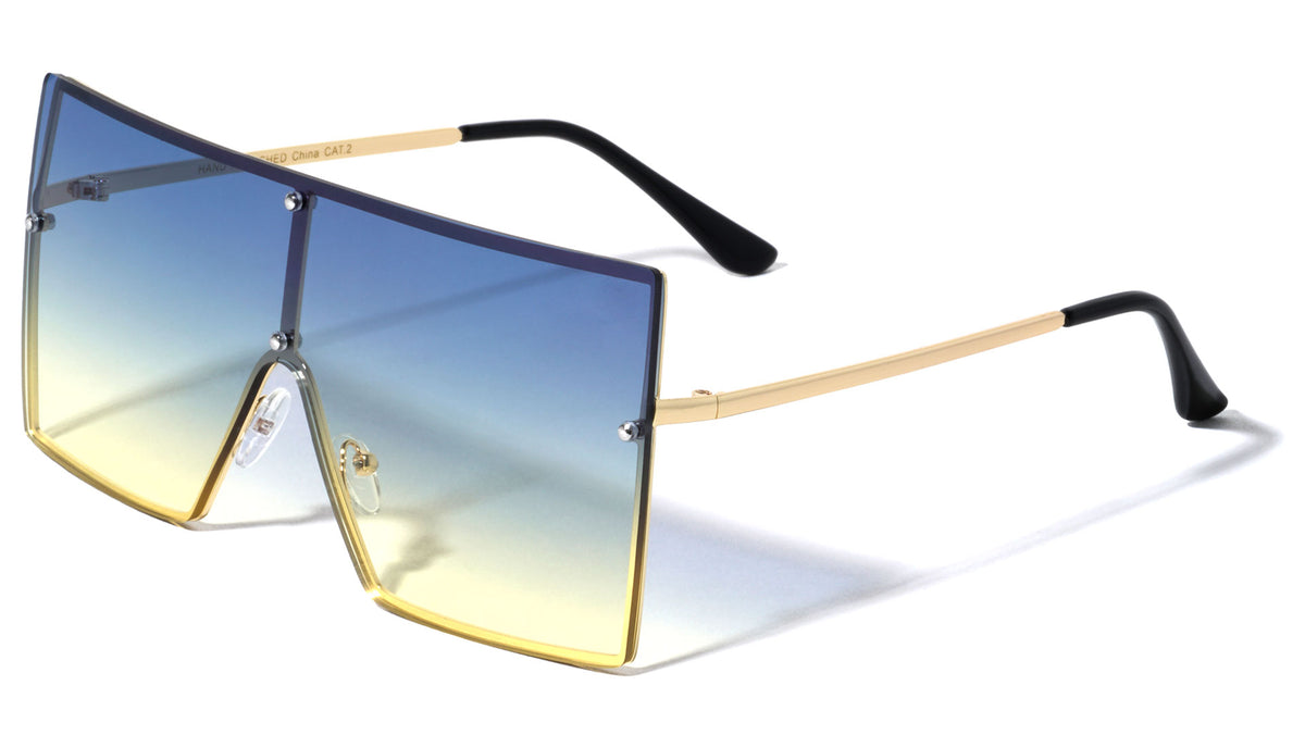 Oversized Squared Rimless Flat Top Shield Wholesale Sunglasses