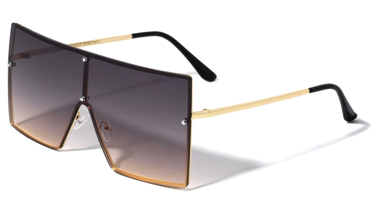 Oversized Squared Rimless Flat Top Shield Wholesale Sunglasses