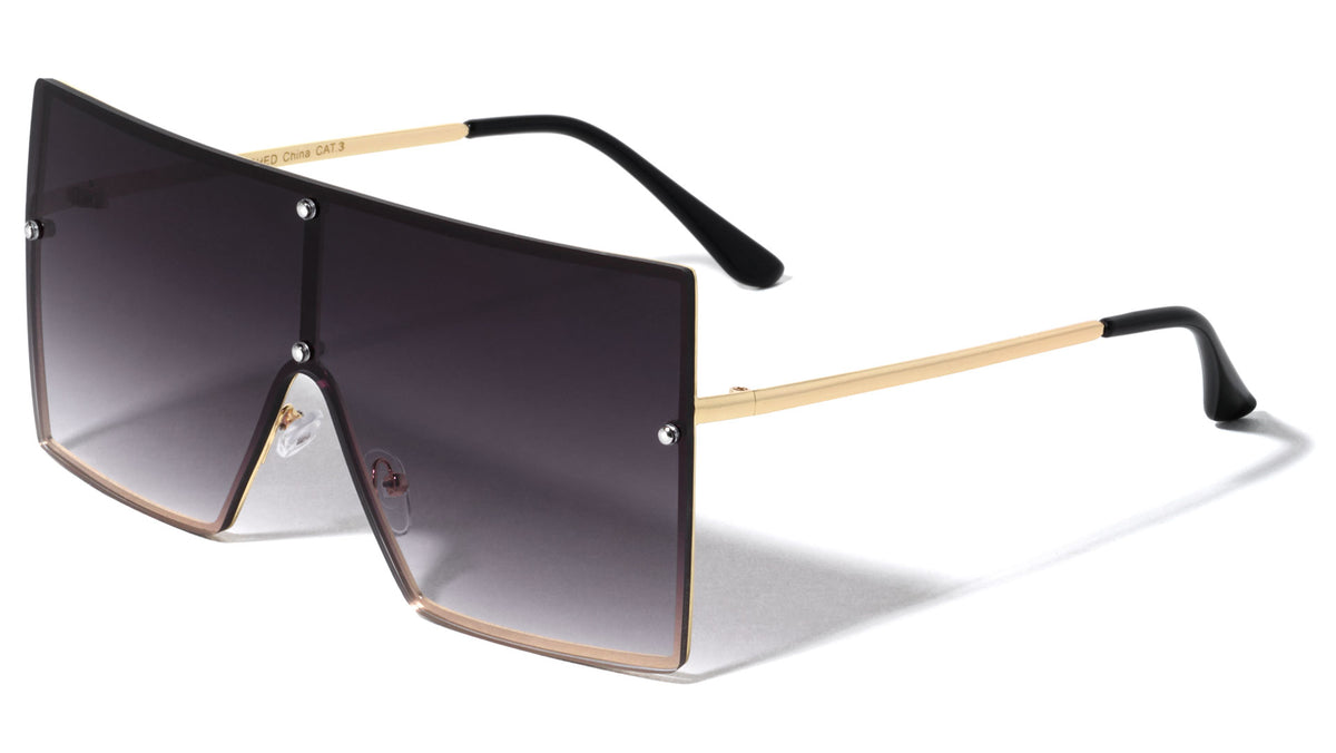 Oversized Squared Rimless Flat Top Shield Wholesale Sunglasses
