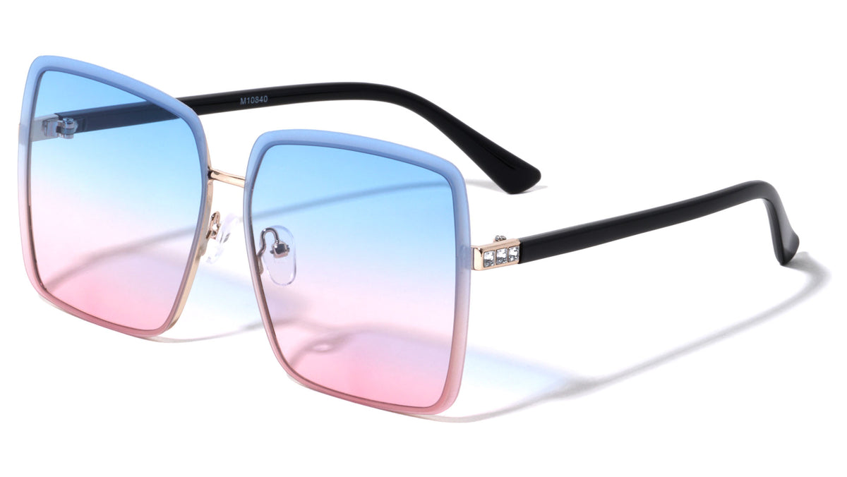 Rhinestone Hinge Rimless Oversized Butterfly Wholesale Sunglasses